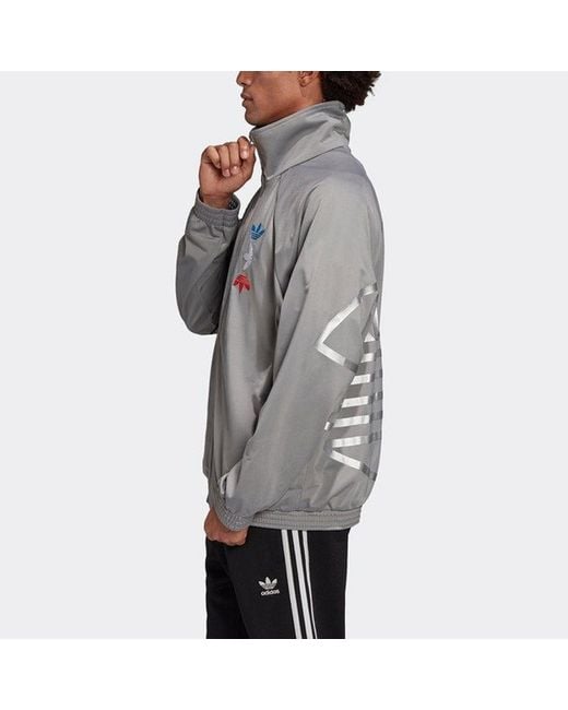 Adidas Gray Originals Logo Metallic Sports Jacket for men