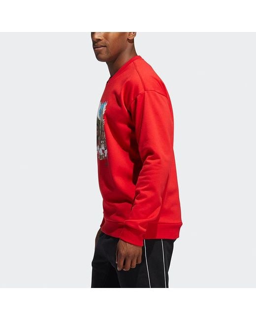 Adidas Red Beijing Crew Round Neck Long Sleeves Pullover for men