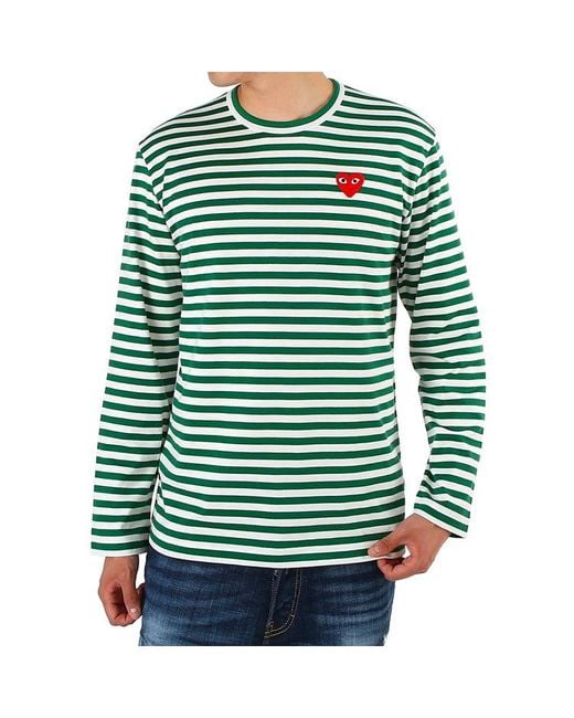 COMME DES GARÇONS PLAY Cdg Play Kawakubo Rei Love Round Neck Long Sleeves Green White Stripe for men