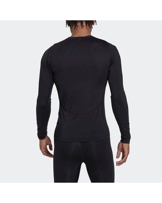 Adidas Blue Solid Color Logo Slim Fit Sports Training Long Sleeves T-Shirt for men