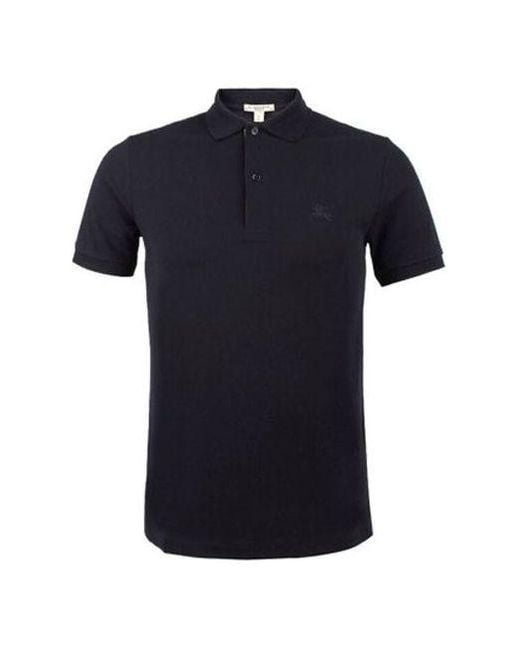 Burberry Blue Logo Embroidered Solid Color Cotton Classic Short Sleeve Polo Shirt for men