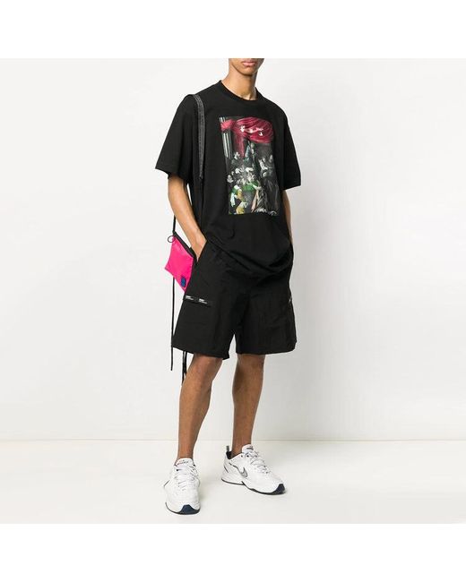 Off-White c/o Virgil Abloh Black Caravaggio Painting Pattern Solid Color Short Sleeve Loose Fit for men