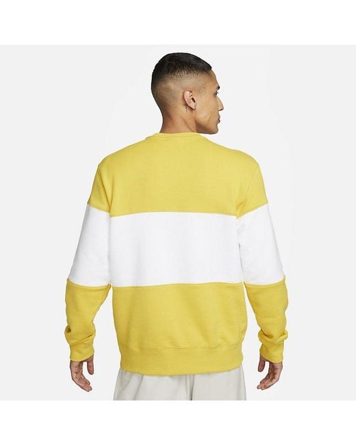 Nike Yellow Club French Terry Colour-Blocked Crew 'Vivid Sulphur' for men
