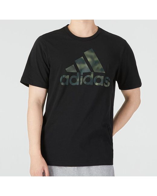 Adidas Black Camo T Athleisure Casual Sports Logo Round Neck Short Sleeve T-Shirt for men