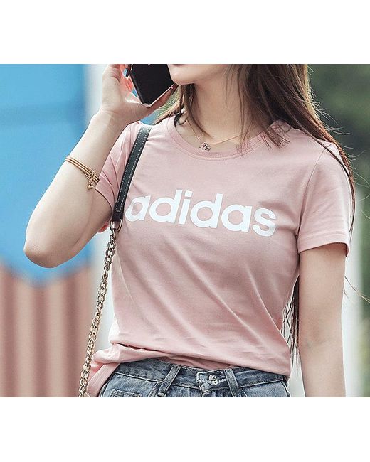 Adidas Pink (Wmns) Neo Round Neck Sports Short Sleeve