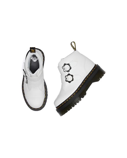 Dr. Martens White (Wmns) Dr.Martens Devon Flower Buckle Leather Platform Boots