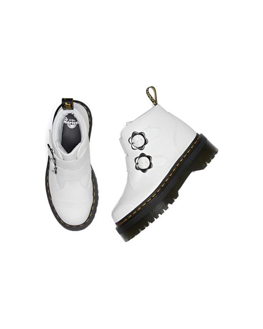 Dr. Martens White (Wmns) Dr.Martens Devon Flower Buckle Leather Platform Boots