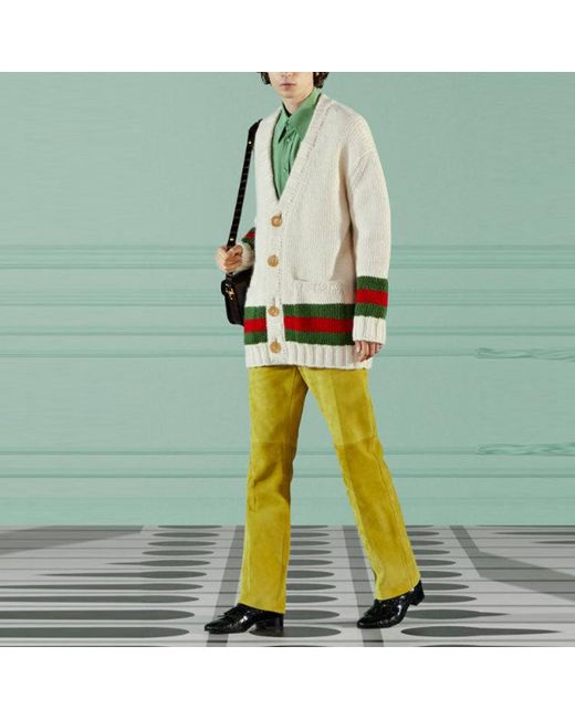 Gucci Natural Wool Cardigan With Web for men