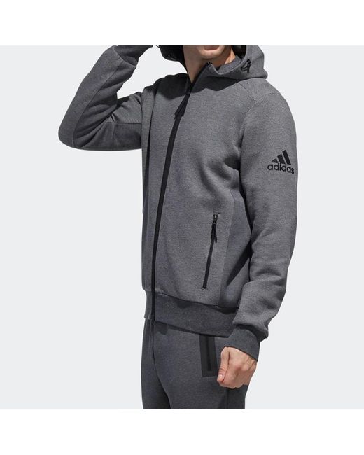 Adidas Gray Htt Double Knit Hooded Jacket for men
