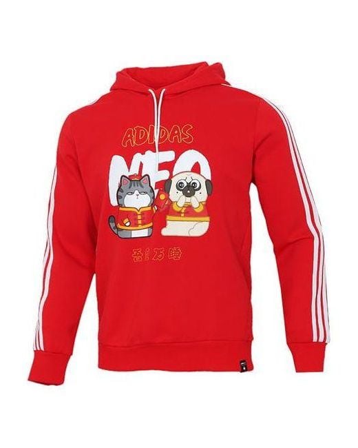 Adidas Red Neo X Crossover M Cny Ww Hdy Cartoon Printing Sports Pullover New Year's Edition for men
