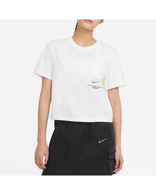 Nike White (Wmns) Sportswear Swoosh Short Printed Round Neck Pullover T-Shirt