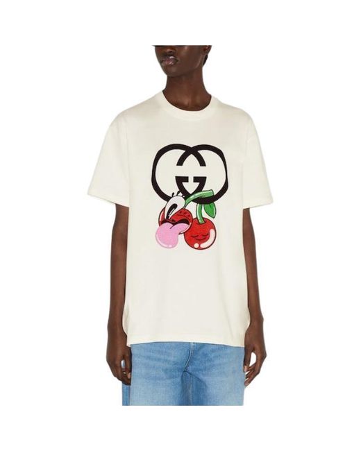 Gucci White (Wmns) Cotton Jersey Printed T-Shirt 'Off'