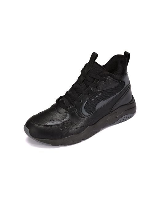 Li-ning Black Lifestyle High Top Shoes Velour' for men
