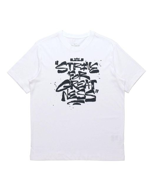 Nike White Lebron Strive For Greatness Basketball Sports Alphabet Printing Round Neck Short Sleeve T-Shirt for men