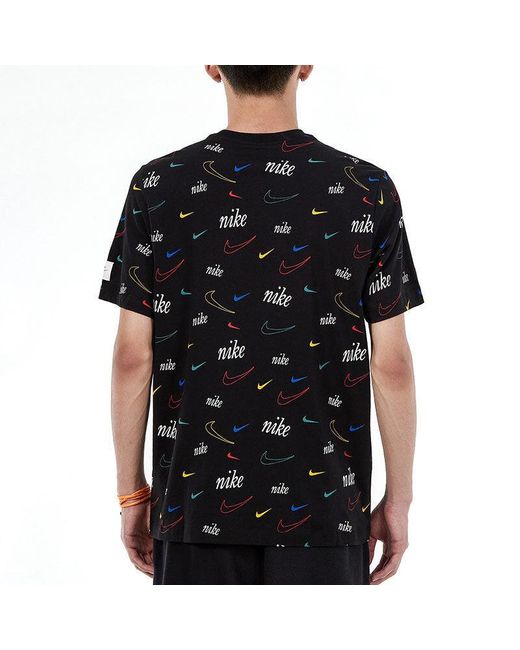 Nike Black Logo Full Print Sports Training Short Sleeve T-Shirt for men