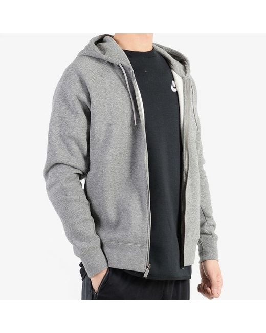 Nike Gray Sports Hooded Long Sleeves Zipper Logo Jacket for men