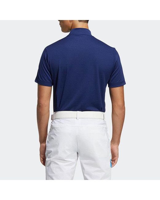 Adidas Blue Printing Alphabet Logo Splicing Stand Collar Short Sleeve for men