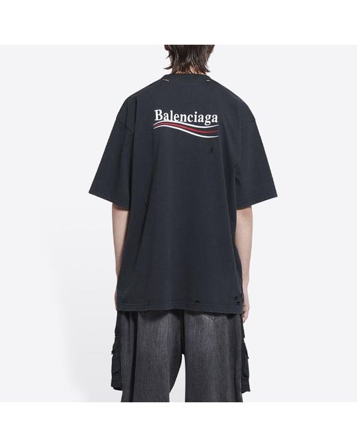 Balenciaga Blue Political Campaign T-Shirt Large Fit 'Washed' for men