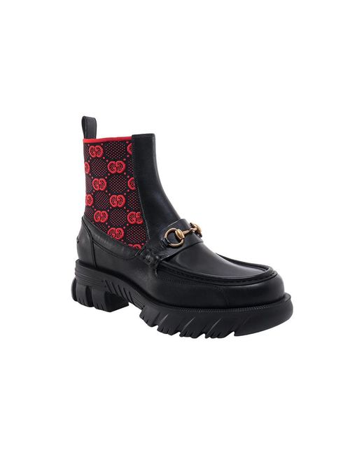Gucci Black Horsebit Gg Jersey Boot