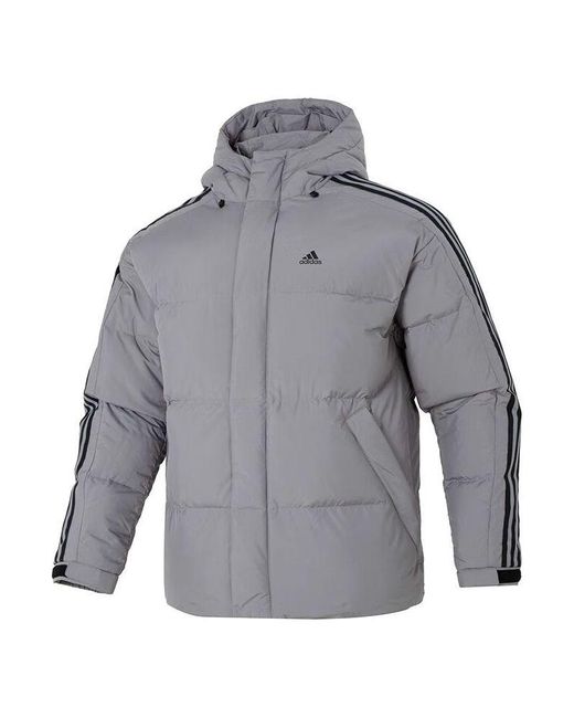 Adidas Gray 3-stripe Puff Down Coat for men