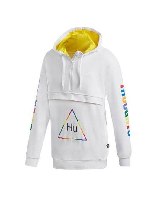 Adidas White Originals X Crossover Printing Half Zipper Hooded Casual Sports for men