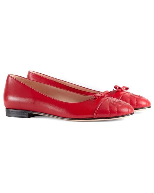 Gucci Red (Wmns) Ballet Flat With Double G Leather