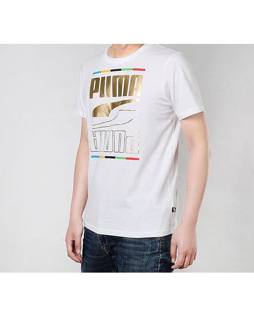 PUMA White Casual Sports Bronzing Logo Alphabet Printing Round Neck for men