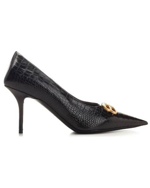 Balenciaga Black (Wmns) Square Knife Bb Croc-Effect Leather Pumps
