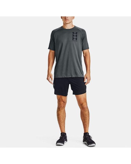 Under Armour Gray Tech Triple Logo Printing Sports Round Neck Short Sleeve for men