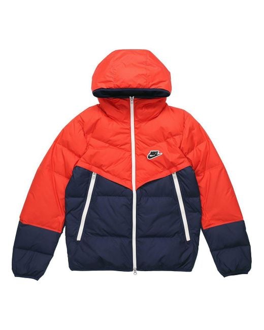 Nike Sportswear Down-Fill Windrunner Hooded Stay Warm Colorblock Short Down Jacket Redblue for men