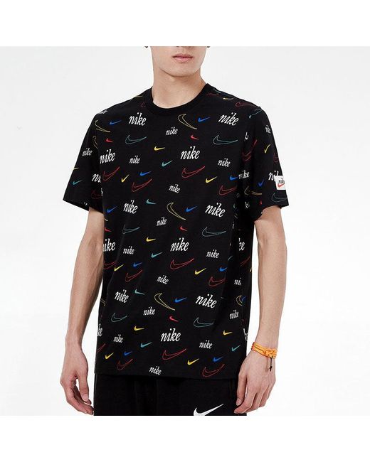 Nike Black Logo Full Print Sports Training Short Sleeve T-Shirt for men