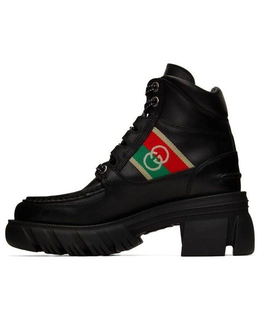 Gucci Black (Wmns) Interlocking Lace-Up Boots