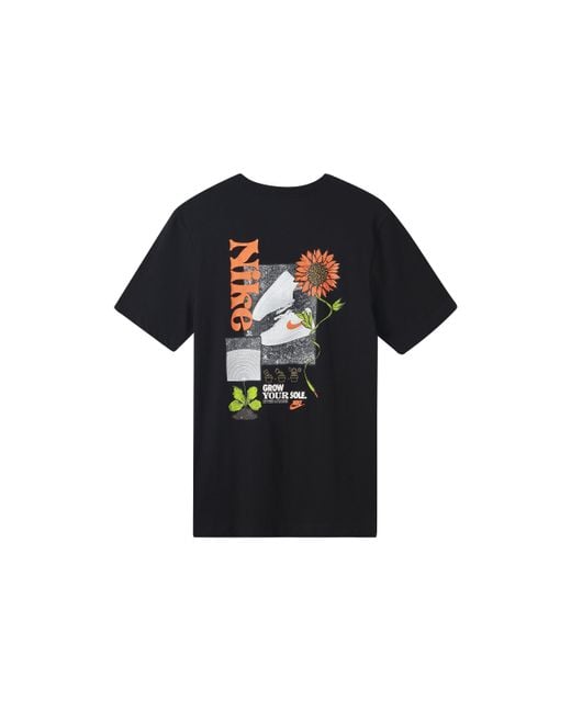 Nike Black Logo Plant Pattern Printing Round Neck Casual Short Sleeve T-Shirt for men
