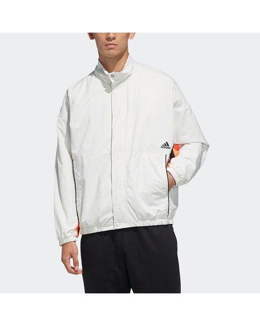Adidas White Mh Cb Jkt Back Alphabet Logo Printing Sports Stand Collar Jacket Autumn for men