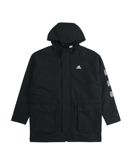 Adidas Black Cny Jkt Top Sports Training Printing Hooded Fleece Lined Woven Jacket for men