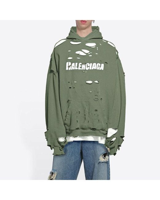 Balenciaga Green Caps Destroyed Hoodie for men
