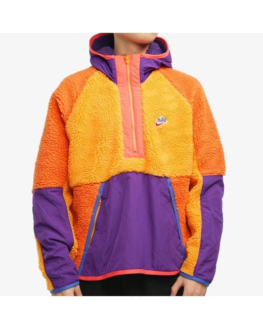 Nike Orange Half Zipper Suede Splicing Colorblock Sports Pullover for men