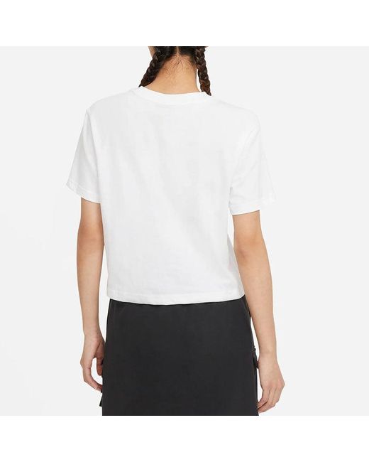 Nike White (Wmns) Sportswear Swoosh Short Printed Round Neck Pullover T-Shirt