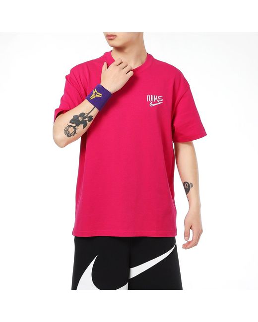 Nike Pink Printing Logo Loose Breathable Sports Short Sleeve for men