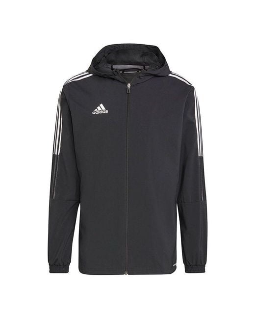 Adidas Blue Tiro21 Wb Soccer/Football Training Sports Hooded Logo Jacket for men