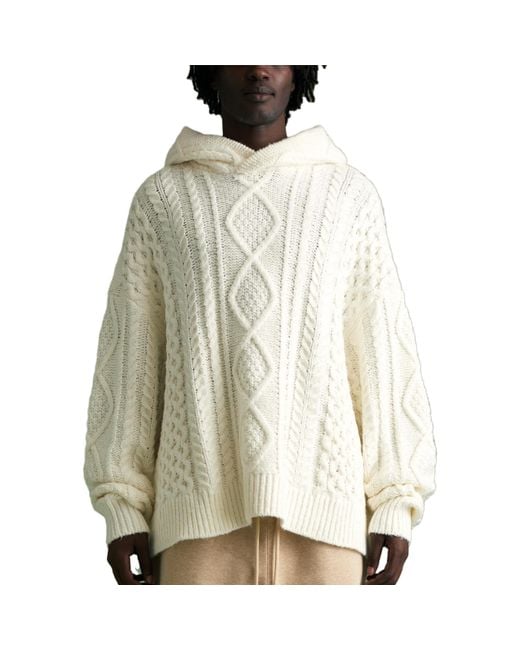 Fear Of God White Fw23 Cable Knit Hoodie 'Cloud Dancer' for men