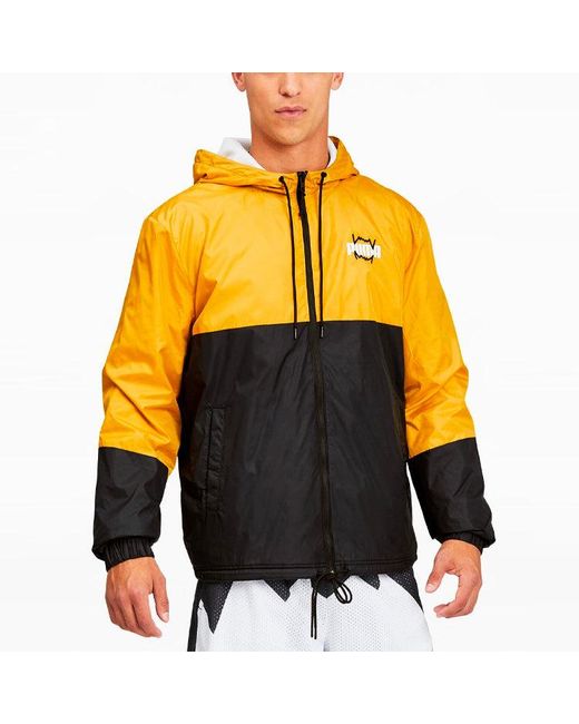 PUMA Yellow Mvp Windbreaker Drawstring Hooded Woven Jacket for men
