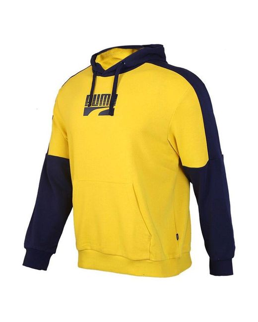 PUMA Yellow Athleisure Casual Sports Loose Breathable Hooded Knit Pullover for men