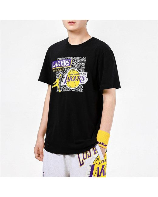 Nike Black Dri-Fit Nba Los Angeles Lakers Printing Basketball Sports Round Neck Short Sleeve for men