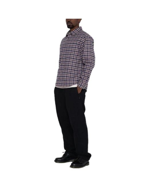 Stussy Blue Sherpa Lined Plaid Shirt for men