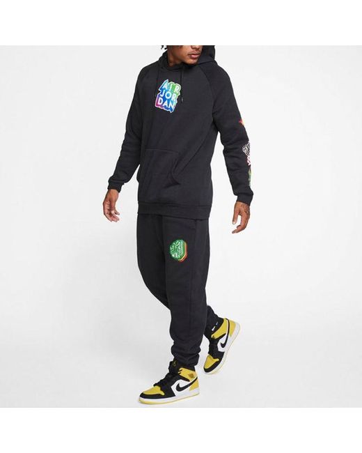 Nike Black Mj Sticker Sweatpants Casual Sports Fleece Lined Long Pants for men