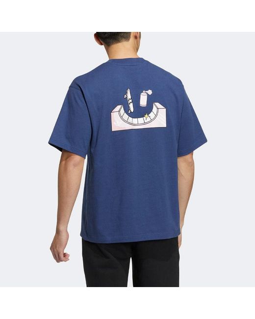 Adidas Blue Originals Alphabet Printing Sports Short Sleeve for men