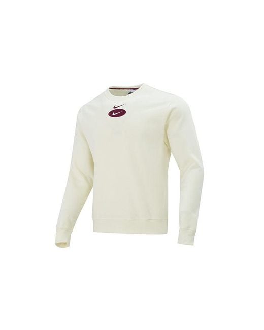 Nike White As Nsw Sl Bb Crew Casual Sports Fleece Lined Round Neck Long Sleeves for men