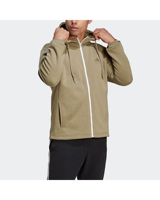 Adidas Green Solid Color Zipper Long Sleeves Sports Hooded Jacket for men