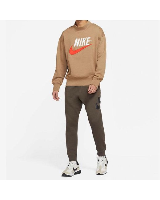 Nike Brown Trend Capsule Series Logo Embroidered Sports Round Neck Pullover for men